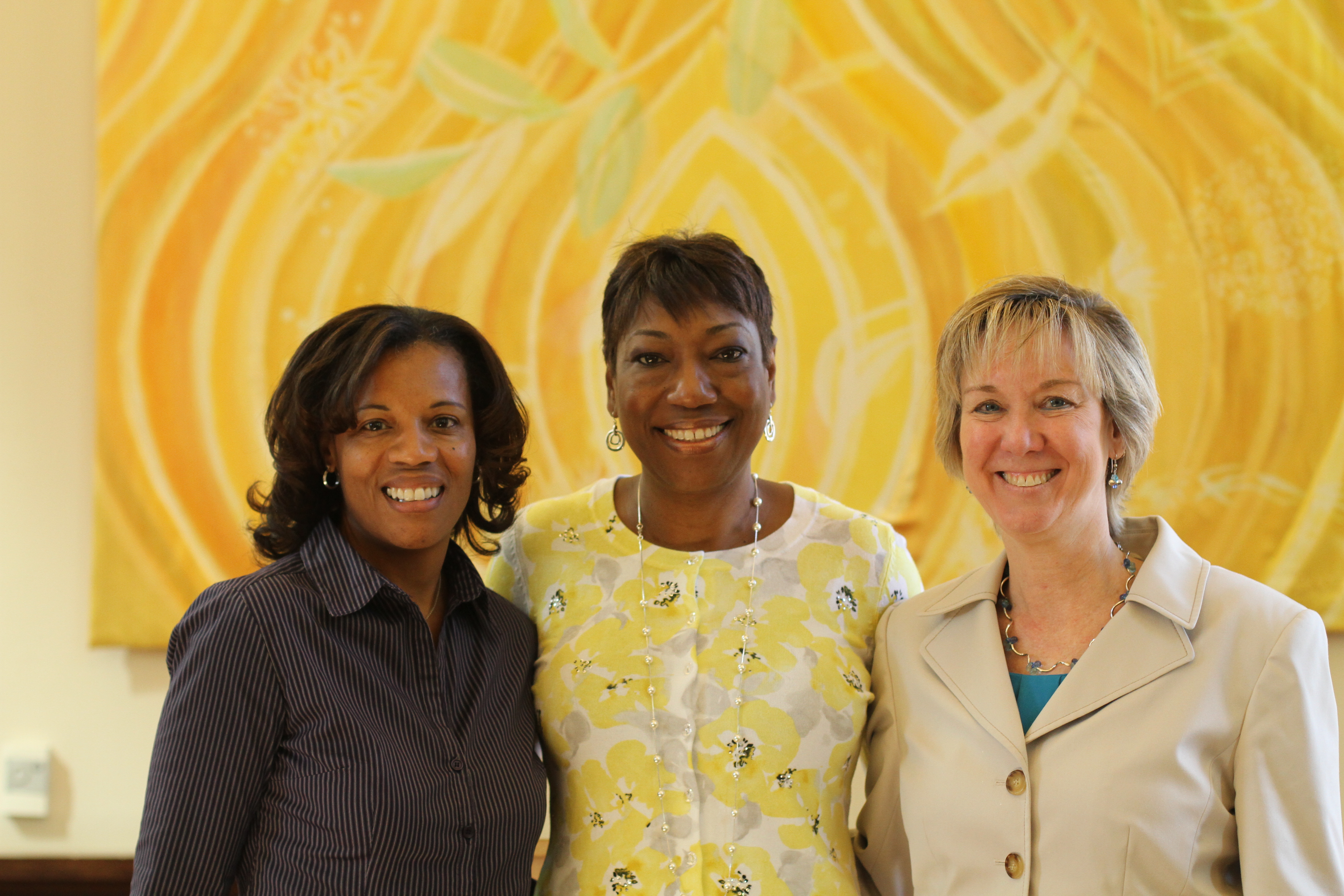 Pat Parker (center) is pictured with Deborah Stroman, chair of the Carolina Black Caucus and an exercise and sport science lecturer (left) and Dean Karen Gil. (photo by Mary Lide Parker)
