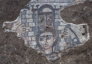 Mosaic showing Samson carrying the gate of Gaza on his shoulders. (photo by Jim Haberman)