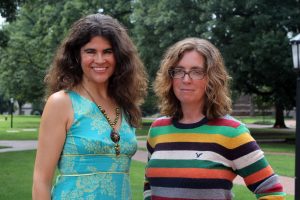 From left, Stephanie Elizondo Griest and Gabrielle “Gaby” Calvocoressi are the latest members of Carolina’s creative writing faculty. (photo by Beth Lawrence)