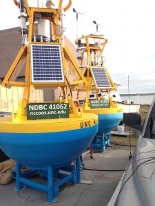 Buoys deployed by the UNC marine sciences department will capture wind, temperature and barometric pressure data for ongoing research on offshore wind energy.