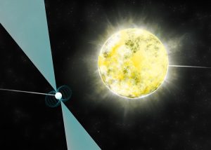 An artist’s conception of a white dwarf star in orbit with pulsar PSR J2222-0137. (Image Credit: B. Saxton, NRAO/AUI/NSF)