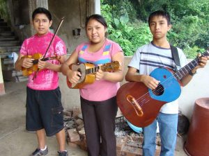 A trio of young musicians from the band, Semblanza Huasteca.
