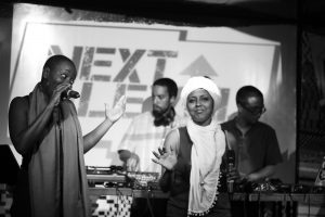 Pictured: American rapper Sheikia "Purple Haze" Norris (front left) performs a duet with Indian singer Malabika Brahma (front right) in Kolkata, India, through the Next Level program.