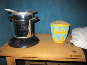 The Phillips gasifying cookstove with fuel pellets.