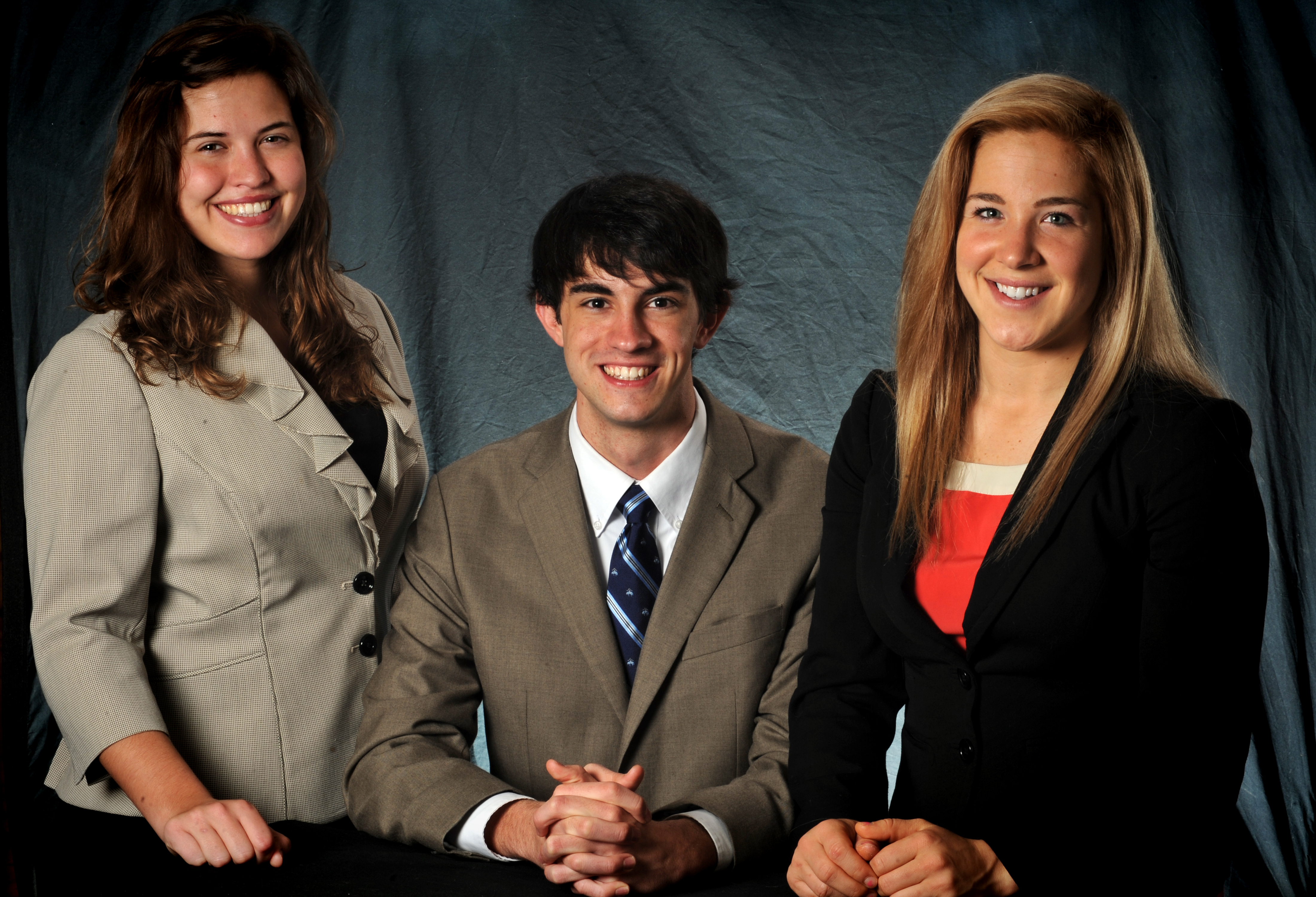 From left, Nancy Smith, Michael Adams and Paige Nielsen are the 2014 Eve Carson Scholars.