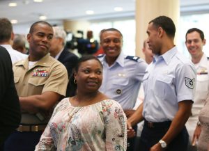  Service members attend the UNC-Chapel Hill announcement of two new programs that support active duty military personnel and veterans at the University of North Carolina at Chapel Hill. 