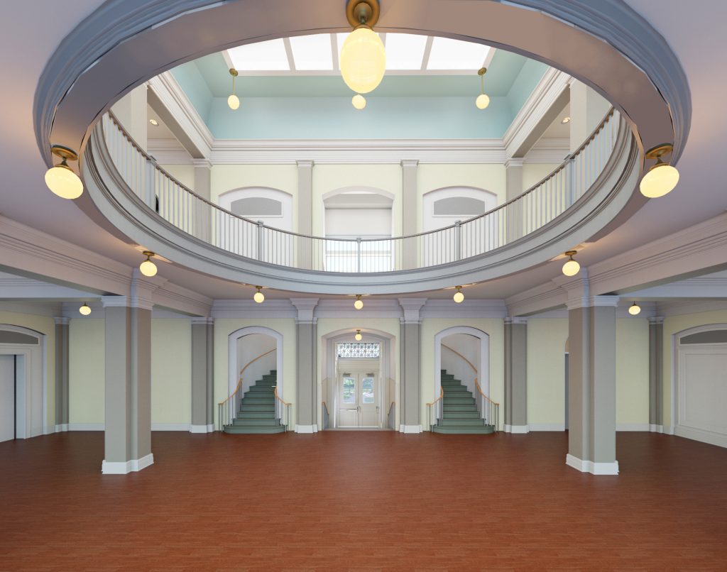 An architectural rendering of the new Hill Hall Rotunda looking east. (photo courtesy of Quinn Evans Architects)