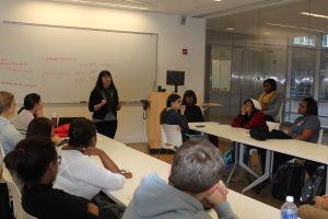At a recent meeting with student scholars, program coordinator Melinda Frank encouraged them to prepare a CV and investigate research opportunities on campus.