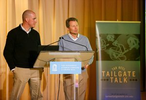 Jason Mihalik (left) and Kevin Guskiewicz at the Tar Heel Tailgate Talk.