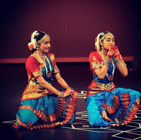 Deva (left) practices Indian classical dancing with her sister Meera (right) in her spare time. (Photo courtesy of Rukmini Deva)