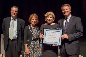 From left, UNC Law Professor Michael Gerhardt, Chancellor Carol Folt, NPR Correspondent Nina Totenberg and College of Arts and Sciences Dean Kevin Guskiewicz. (photo by Kristen Chavez)