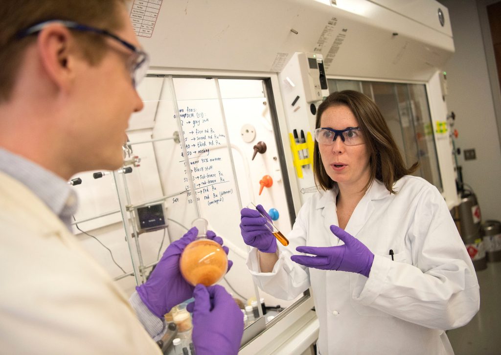 Assistant professor of chemistry Jillian Lee Dempsey is just one example of how dedicated mentorship and cross-disciplinary collaboration combined with stellar academic facilities have created an environment at Carolina that has emerging faculty leaders thriving at Carolina. (photo by Jon Gardiner)