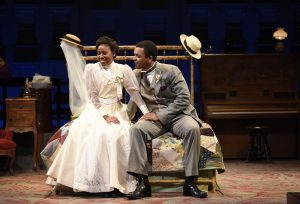 From left, Rasool Jahan as Esther and Myles Bullock as George in "Intimate Apparel." (photo by Jon Gardiner)