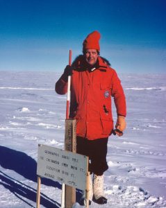 Dr. Murray at the Geographic South Pole in the 1970s. He made multiple trips to Antarctica on behalf of the National Science Board. 