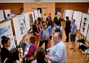 Students participate in the poster session for the fifteenth annual Celebration of Undergraduate Research at the University of North Carolina at Chapel Hill.
